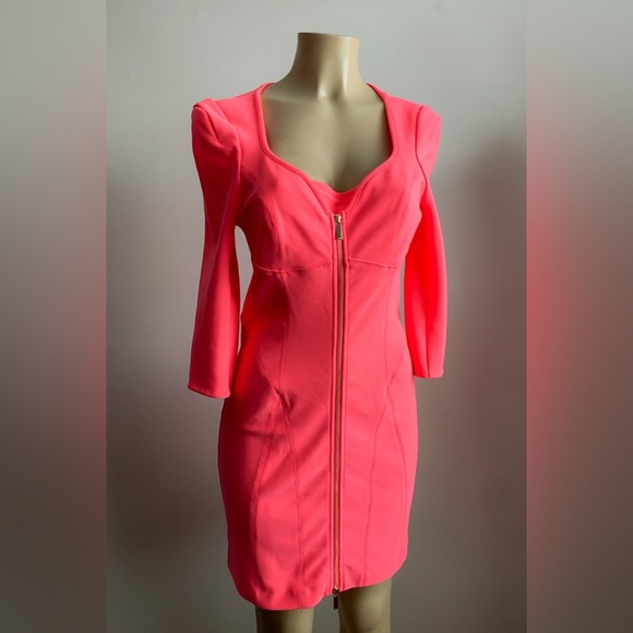 Karen Millen Hot Pink Zipper Dress Long Sleeve Bodycon Cocktail Party Barbie 8 - Picture 4 of 10